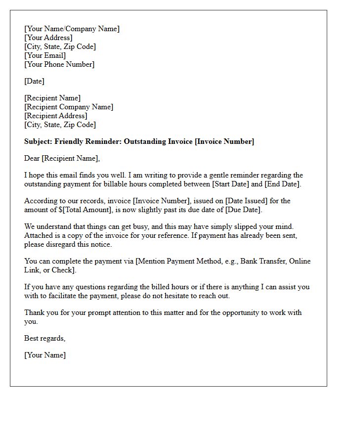 First Gentle Notice Of Outstanding Billable Hours Letter