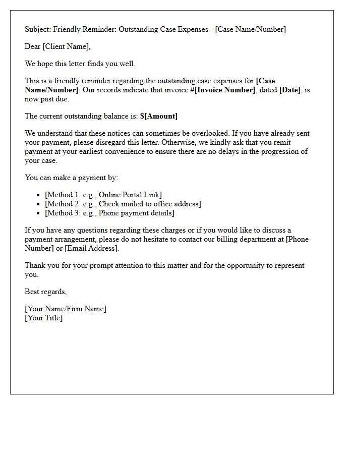 Friendly First Past Due Case Expenses Reminder Letter