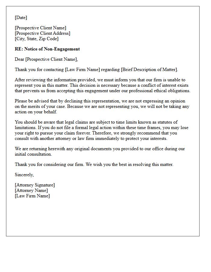 Prospective Client Non-Engagement Letter for Conflict of Interest