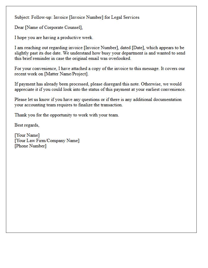 Friendly First Outstanding Corporate Counsel Invoice Letter