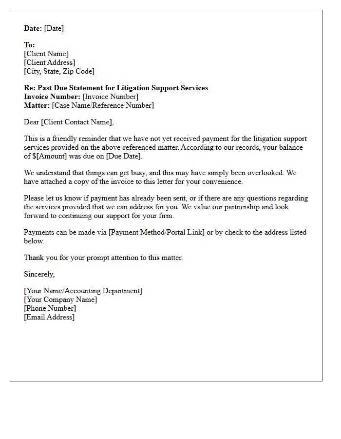 Friendly First Past Due Litigation Support Statement Letter