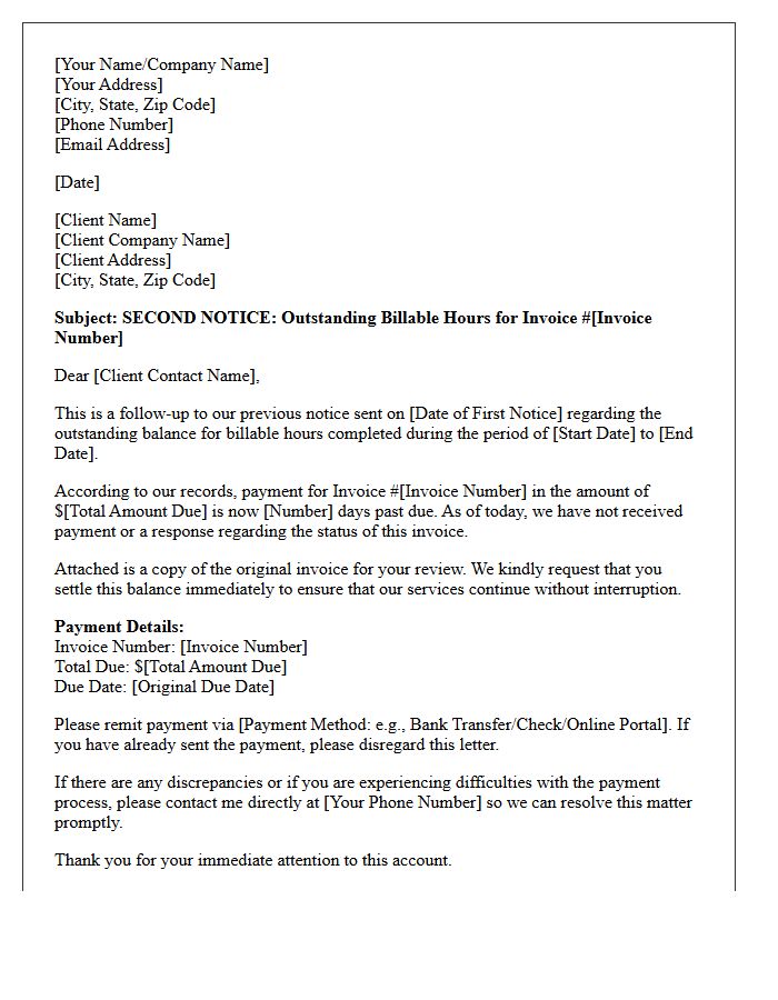 Outstanding Billable Hours Second Notice Letter