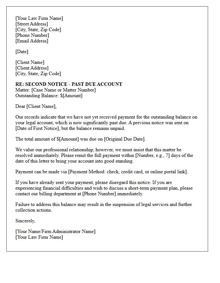 Firm Second Notice Past Due Legal Account Letter