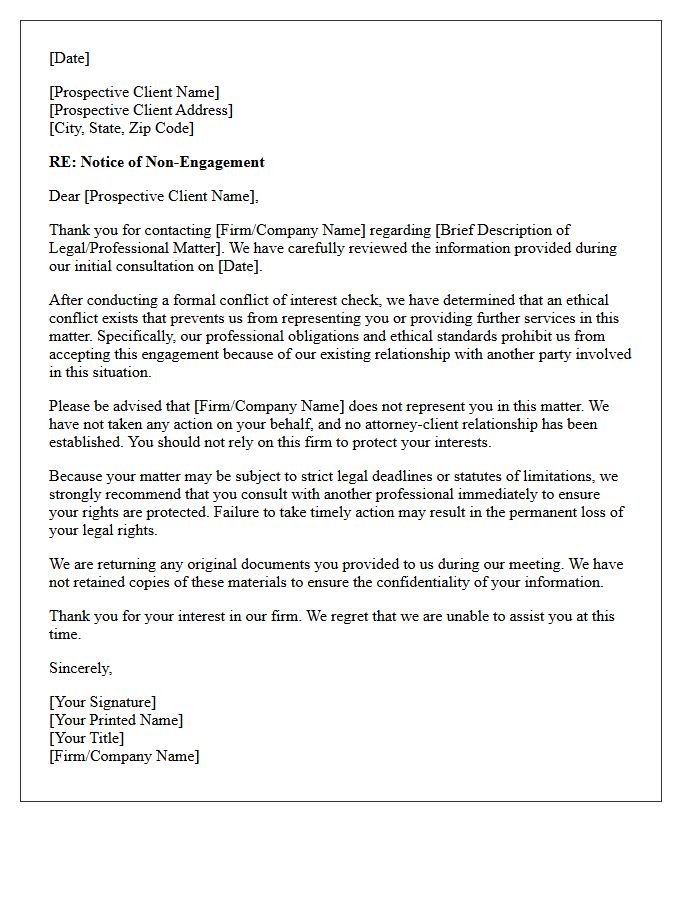Ethical Conflict of Interest Non-Engagement Letter