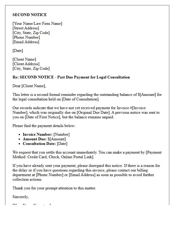 Second Notice Past Due Legal Consultation Fee Letter