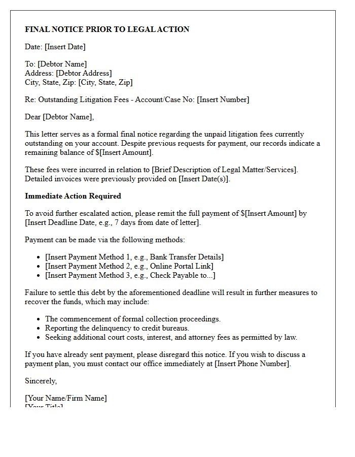 Final Notice of Unpaid Litigation Fees Letter