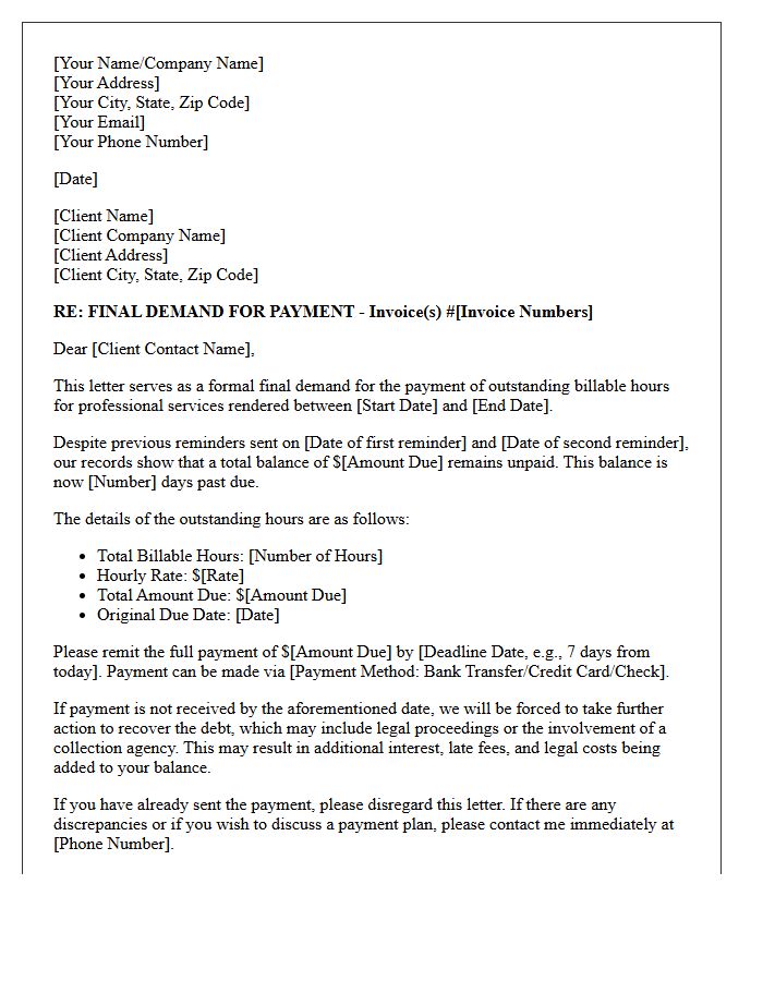 Final Demand for Outstanding Billable Hours Letter