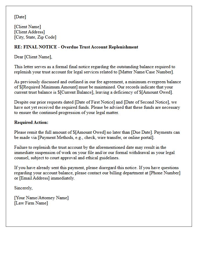 Final Notice of Overdue Trust Account Replenishment Letter