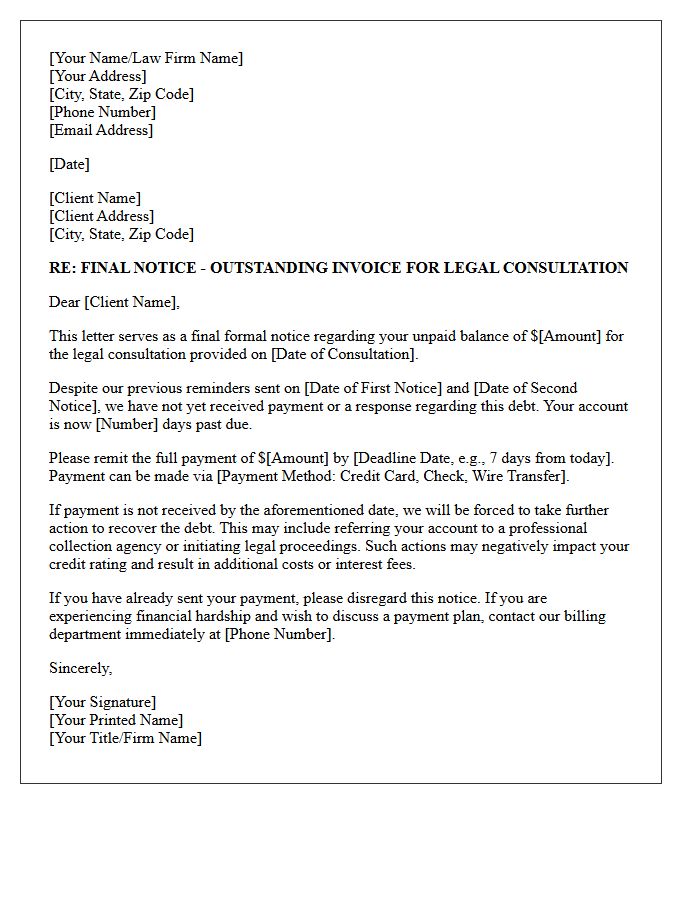 Final Notice of Unpaid Legal Consultation Fees Letter
