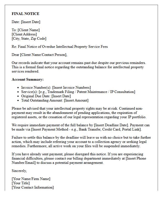 Final Notice of Overdue Intellectual Property Service Payment Letter