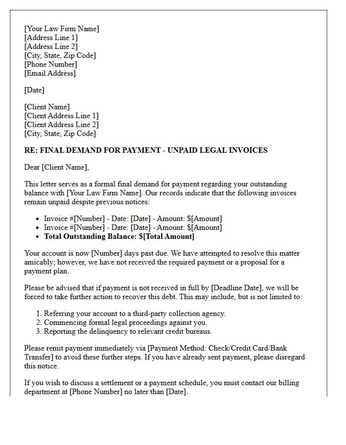 Final Demand for Unpaid Legal Invoices Collections Letter