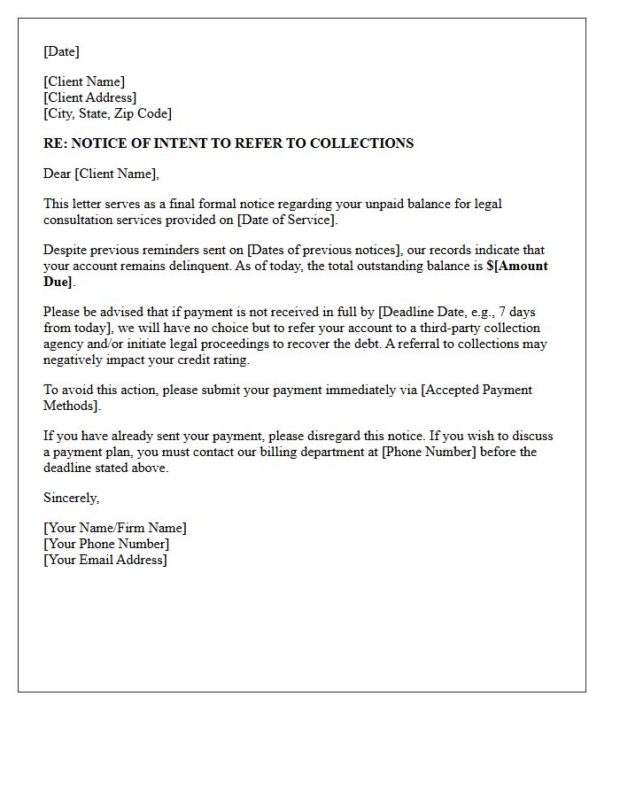 Overdue Legal Consultation Services Collections Referral Letter