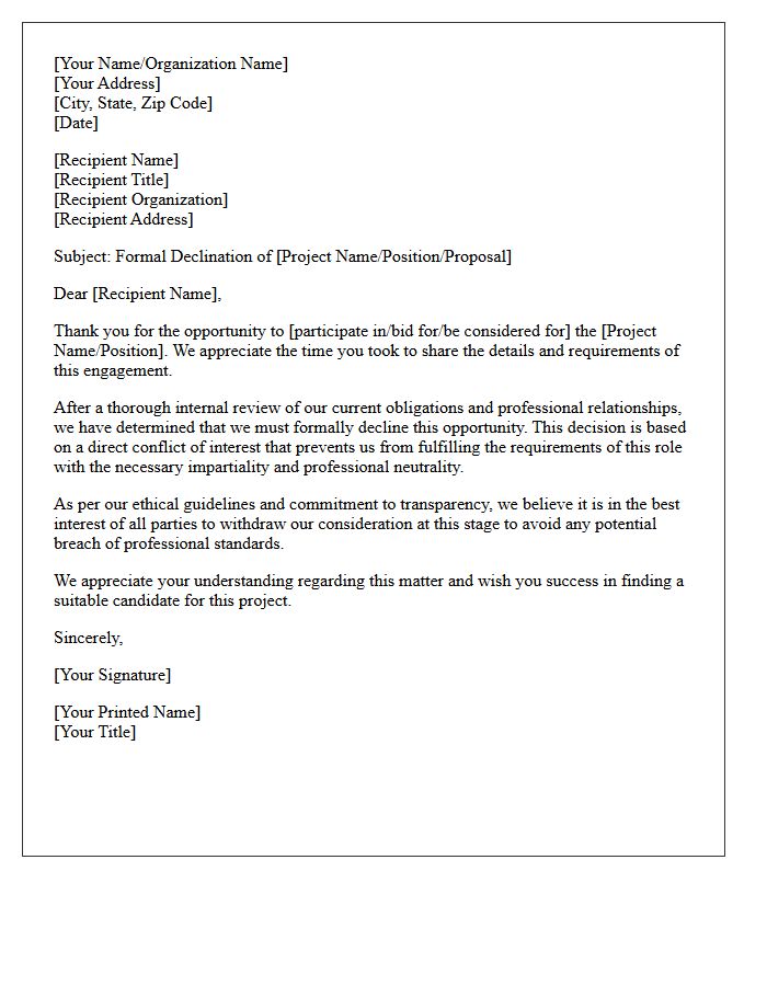 Official Declination Letter Due to Conflicting Interests