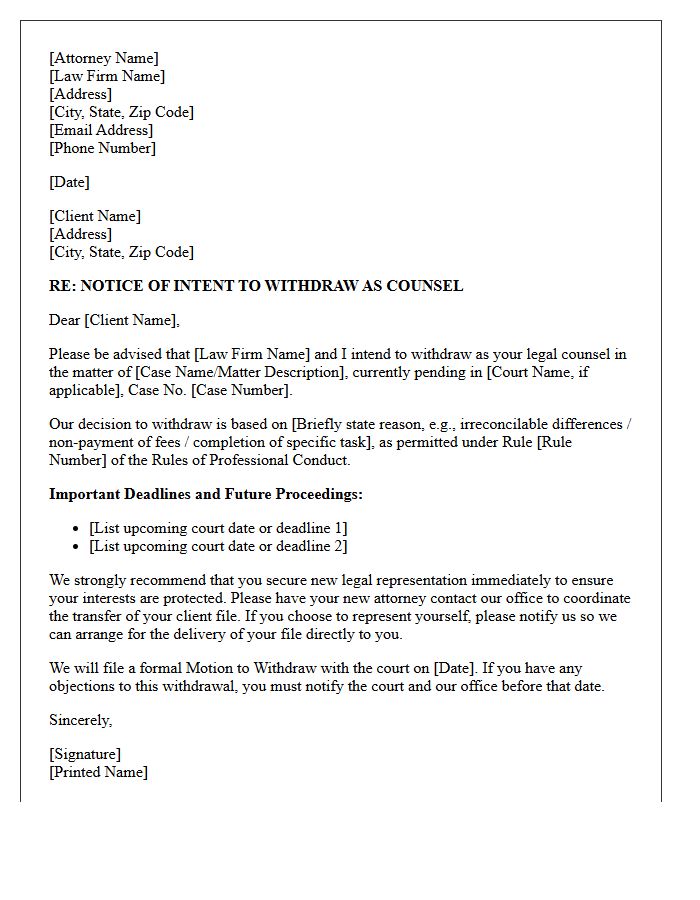 Notice of Intent to Withdraw as Counsel Letter