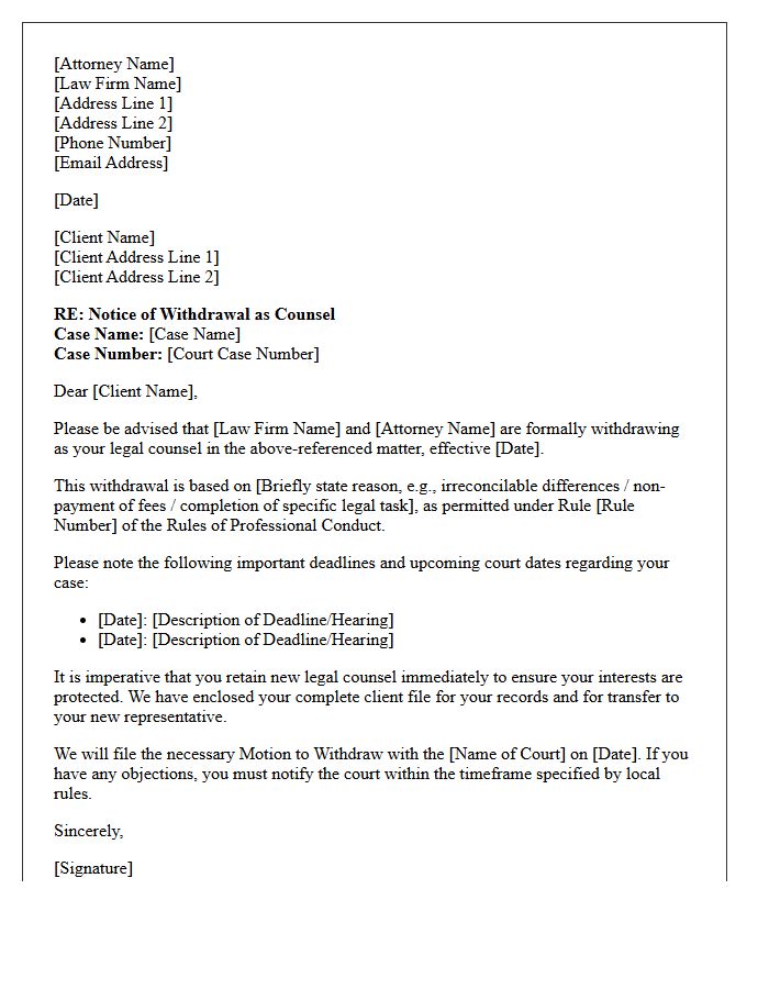 Formal Notice of Withdrawal as Counsel Letter