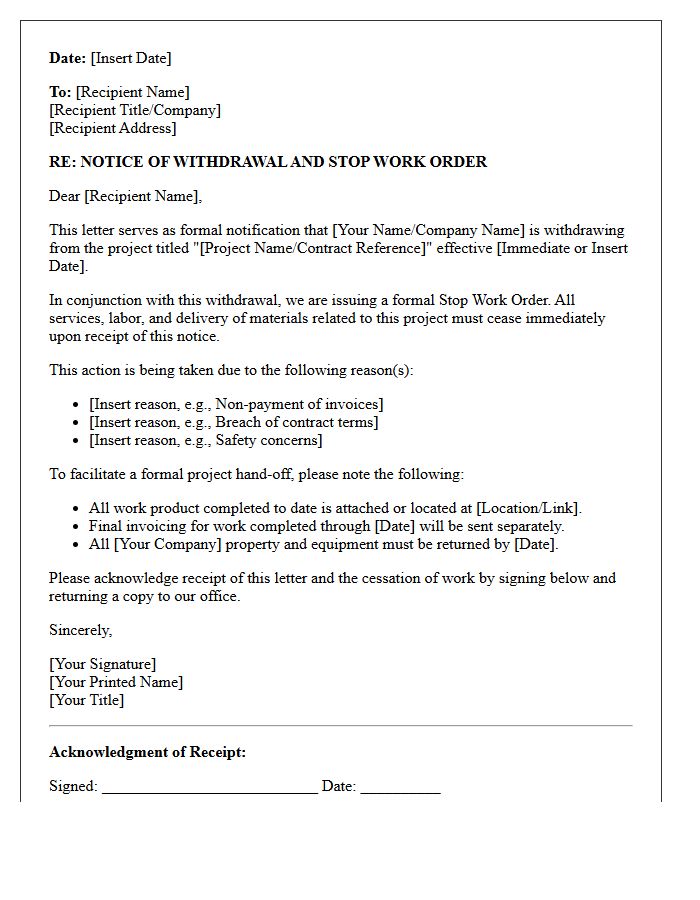 Notice of Withdrawal and Stop Work Order Letter