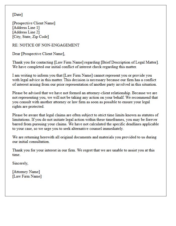 Prior Client Conflict of Interest Non-Engagement Letter