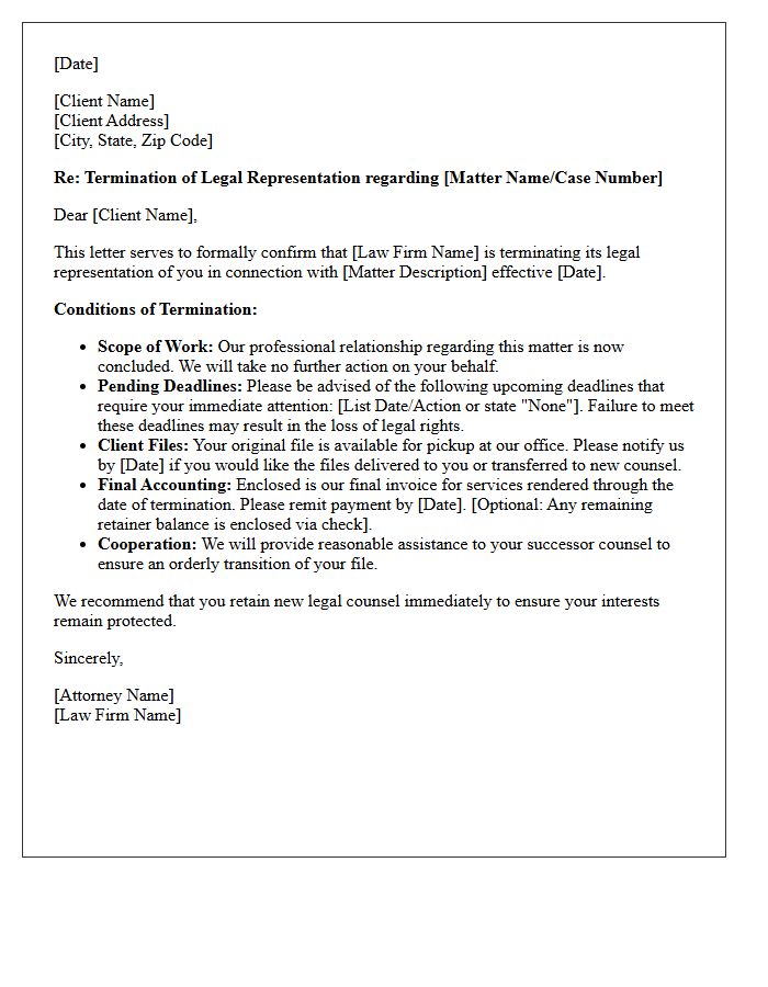 Termination of Representation Letter Conditions