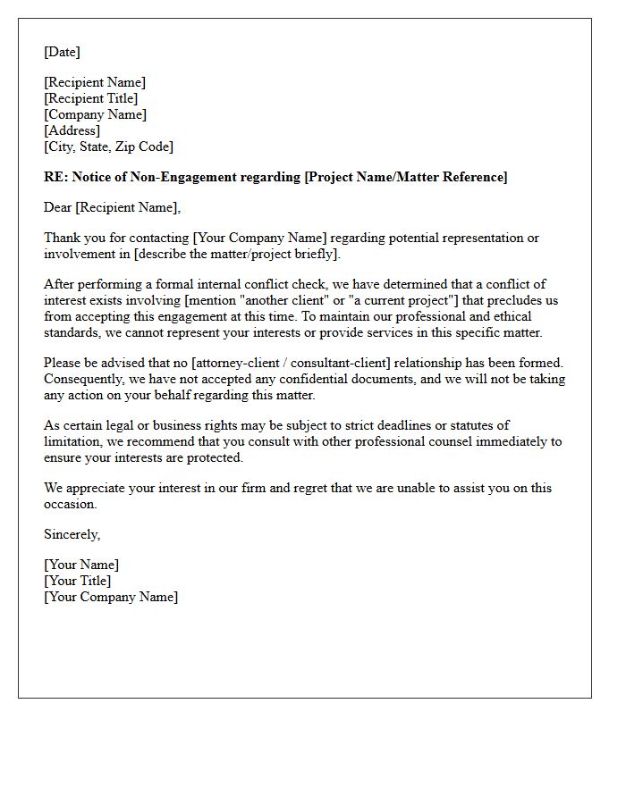 Corporate Conflict of Interest Non-Engagement Letter