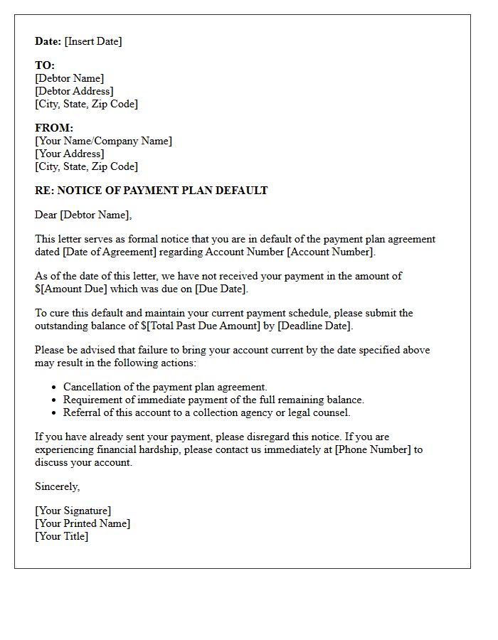 Initial Notice of Payment Plan Default Letter