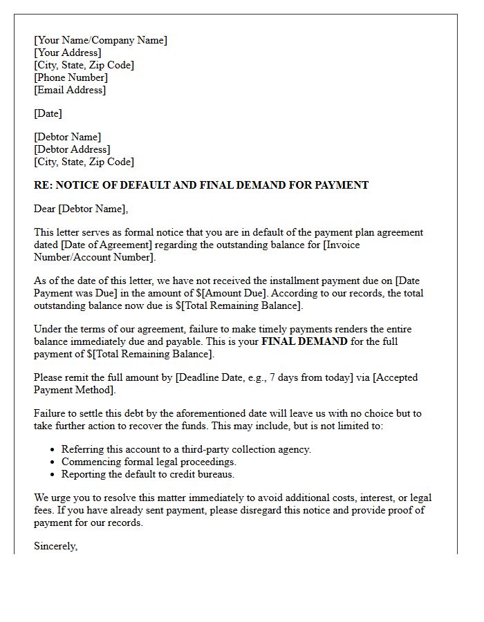 Final Demand and Payment Plan Default Letter