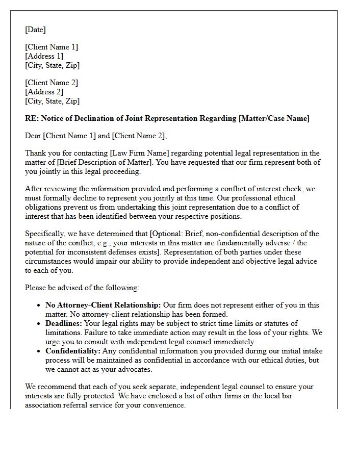 Joint Representation Conflict of Interest Declination Letter