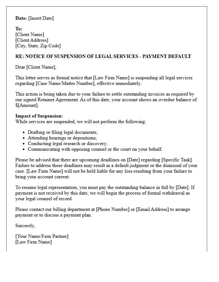 Suspension of Legal Services Default Letter
