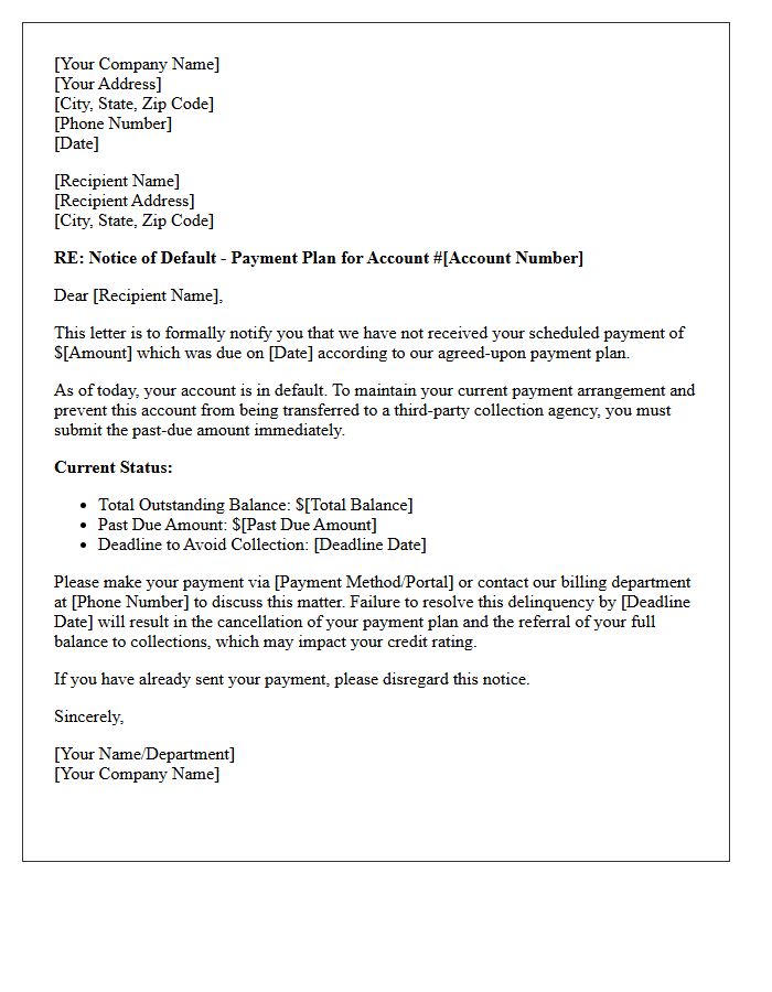 Pre-Collection Payment Plan Default Letter