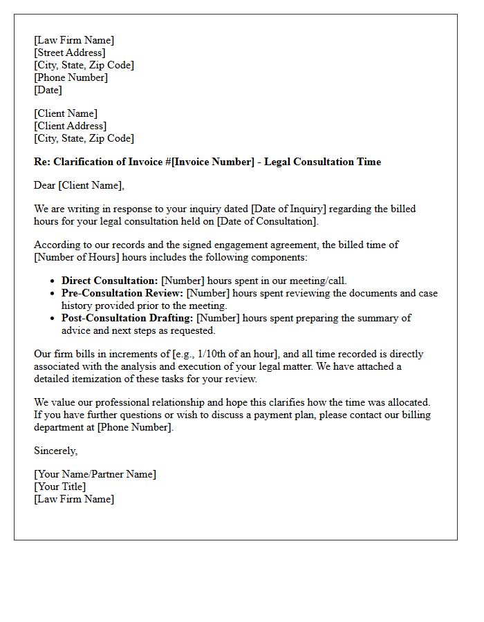 Letter Clarifying Client Billing Dispute Over Legal Consultation Time