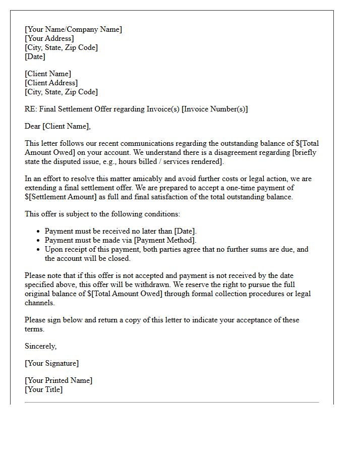 Letter Concluding Client Billing Dispute With Final Settlement Offer
