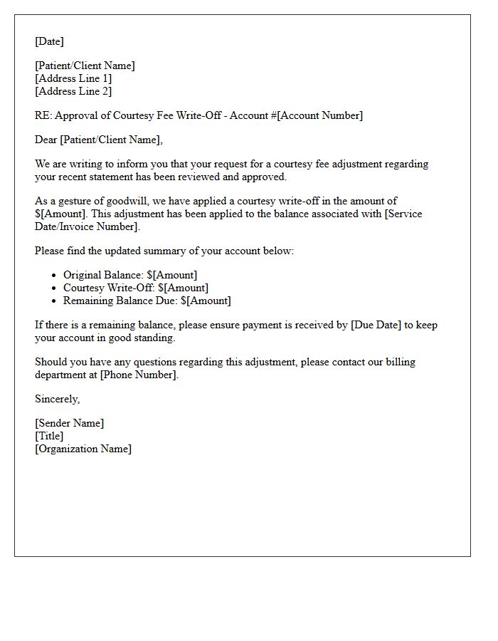 Approval of Courtesy Fee Write-Off Letter