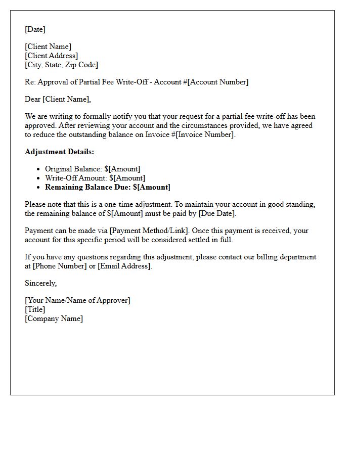 Partial Fee Write-Off Approval Letter