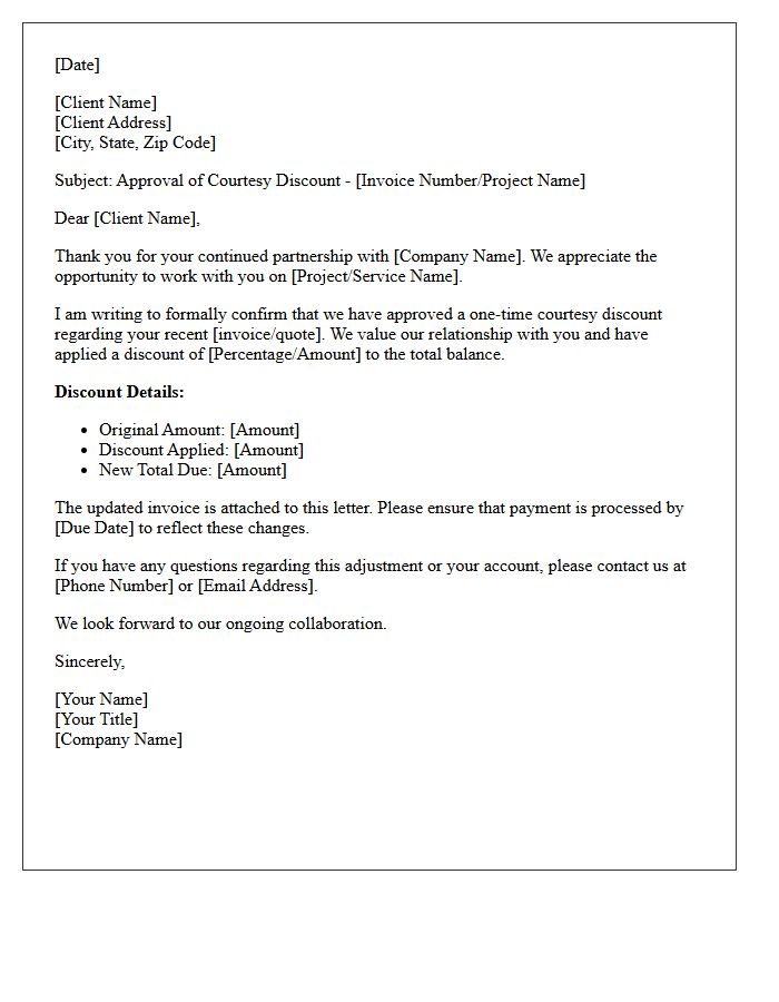 Client Courtesy Discount Approval Letter