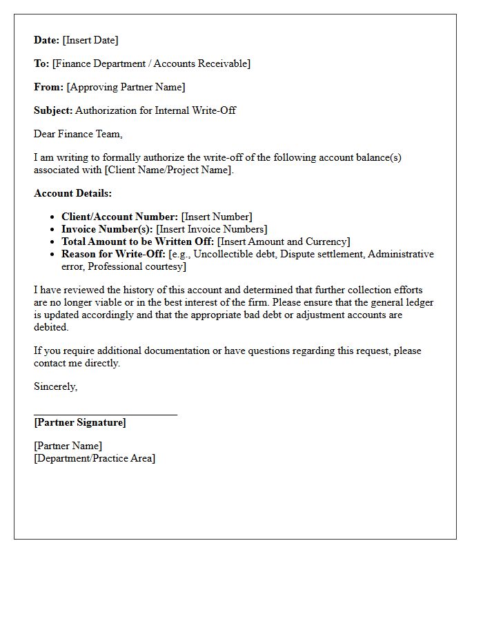 Internal Partner Write-Off Authorization Letter
