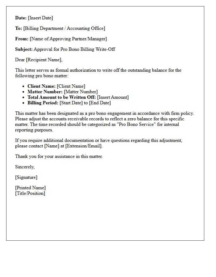 Pro Bono Billing Write-Off Approval Letter