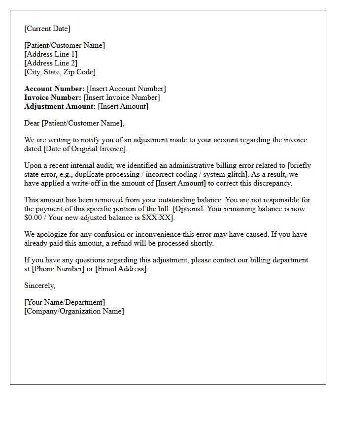 Administrative Billing Error Write-Off Letter