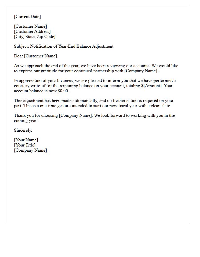 Year-End Balance Courtesy Write-Off Letter