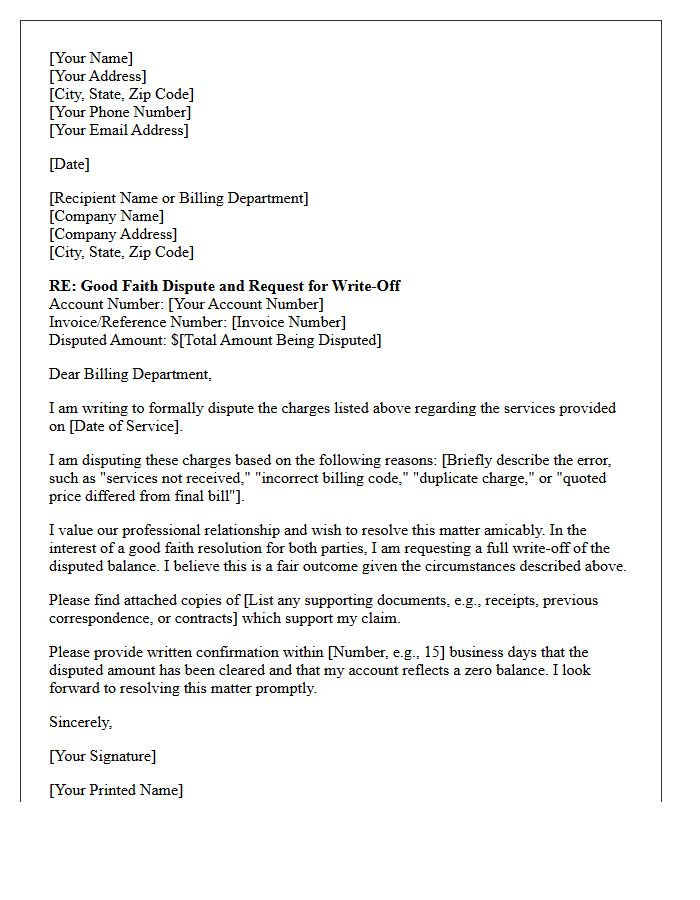 Good Faith Billing Dispute Write-Off Letter