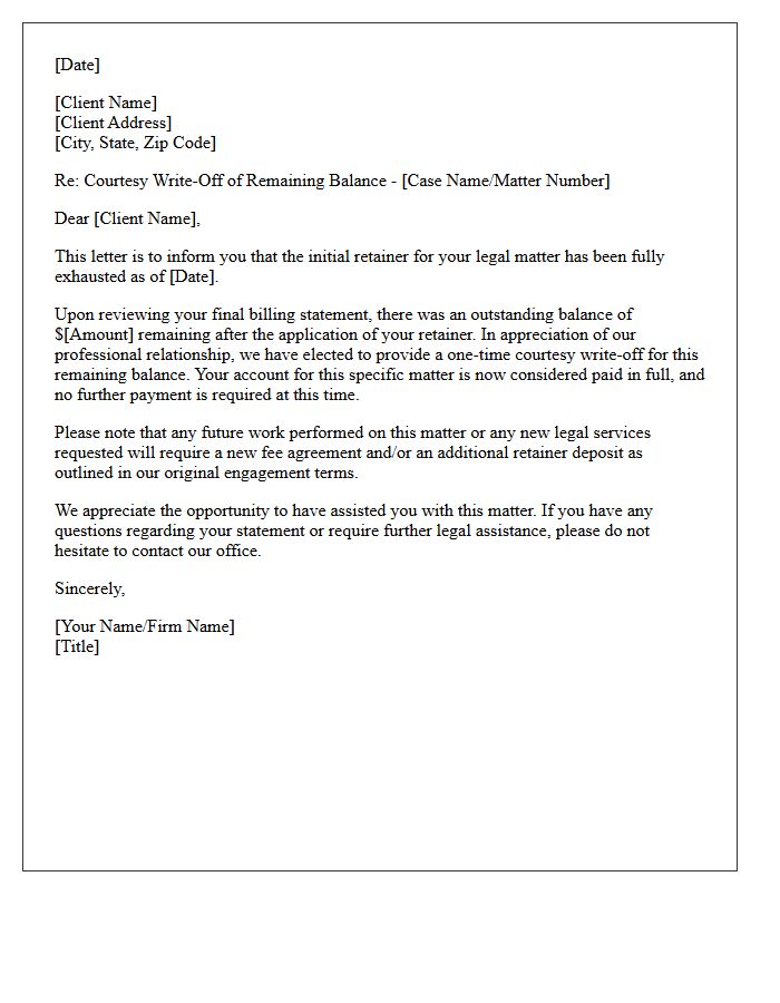 Retainer Exhaustion Courtesy Write-Off Letter