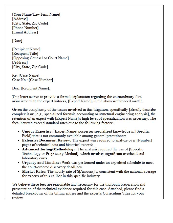 Explanation of Extraordinary Expert Witness Fees Letter