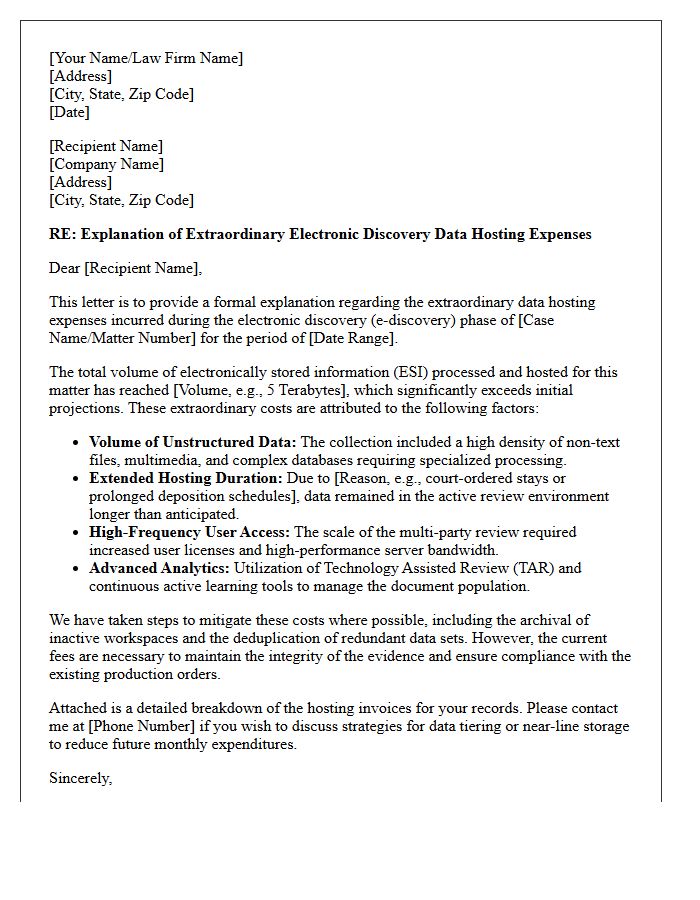 Explanation of Extraordinary Electronic Discovery Data Hosting Expenses Letter