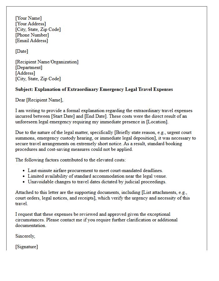 Explanation of Extraordinary Emergency Legal Travel Expenses Letter