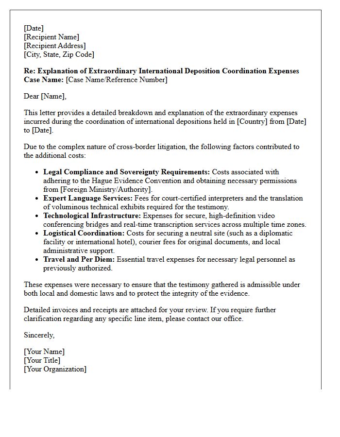 Explanation of Extraordinary International Deposition Coordination Expenses Letter