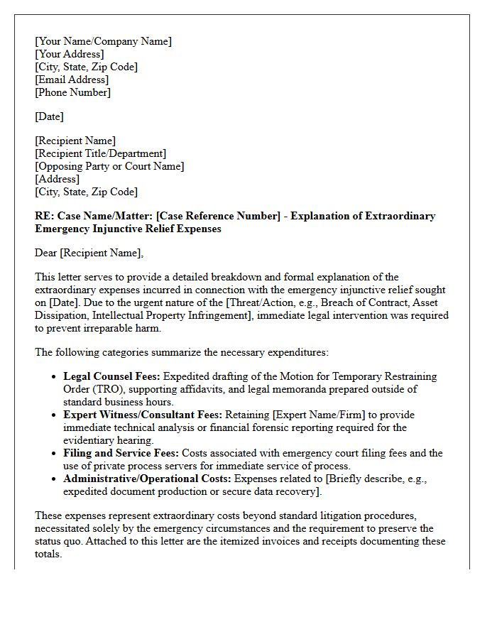 Explanation of Extraordinary Emergency Injunctive Relief Expenses Letter