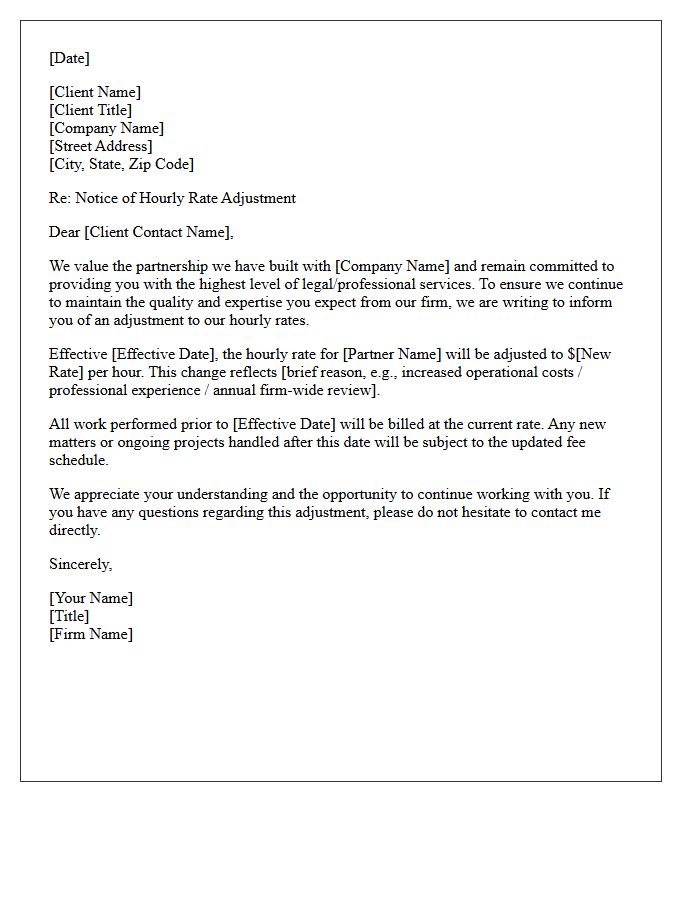 Partner Hourly Rate Adjustment Letter