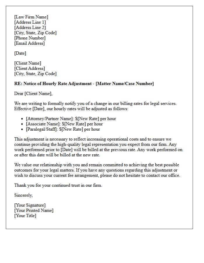 Legal Services Rate Increase Notice Letter
