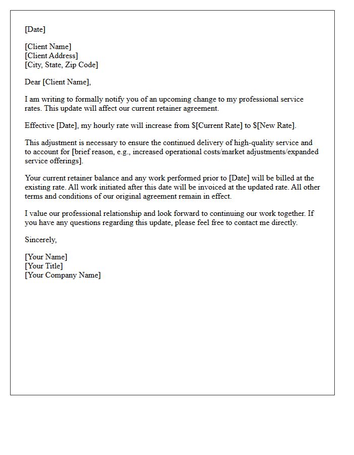 Retainer Agreement Rate Update Letter