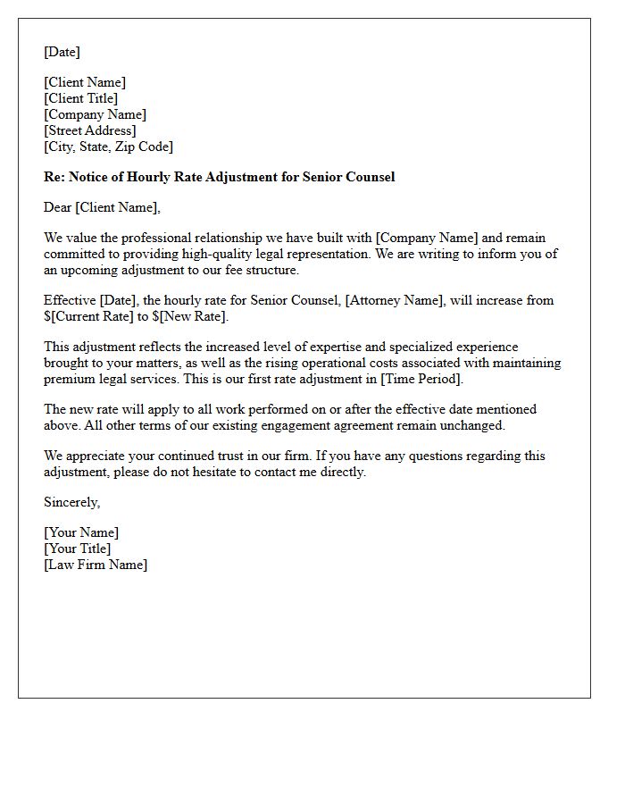 Senior Counsel Hourly Rate Increase Letter