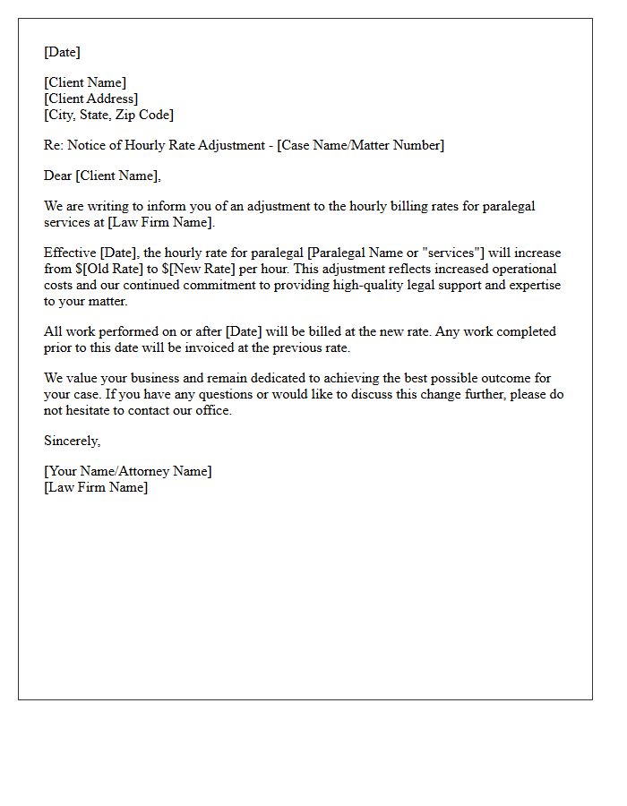 Paralegal Hourly Billing Rate Update Letter
