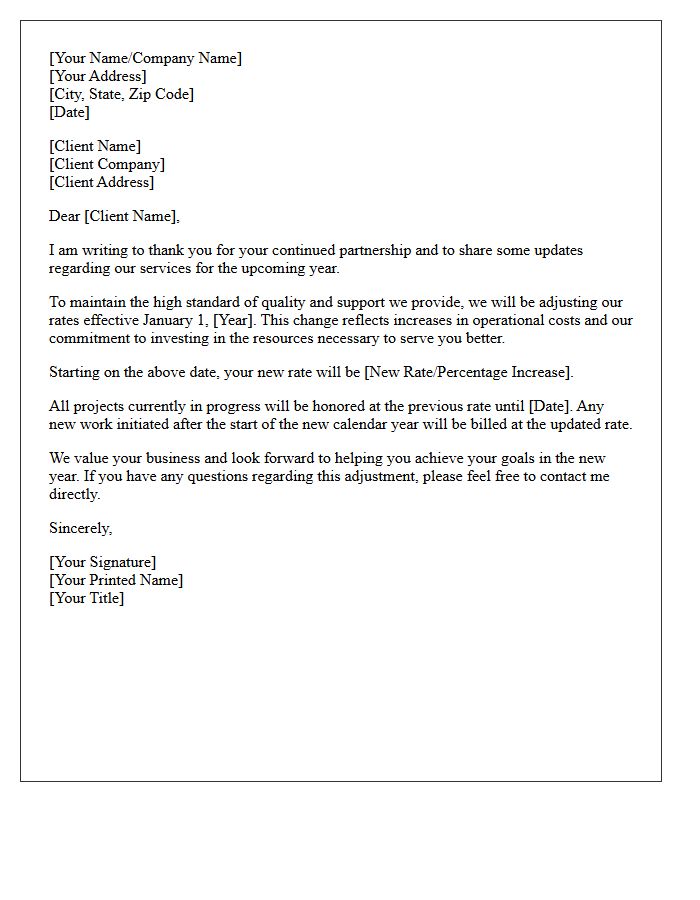 New Calendar Year Rate Increase Letter